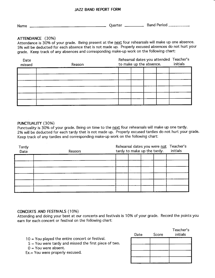 Jazz Band Report Form - Side 1